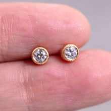 Load image into Gallery viewer, Milgrain Finish Natural Diamond Bezel Stud Earrings 18K Yellow Gold