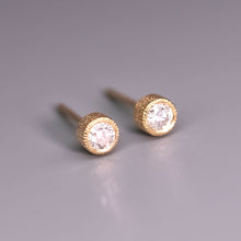 Load image into Gallery viewer, Milgrain Finish Natural Diamond Bezel Stud Earrings 18K Yellow Gold