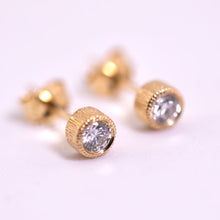 Load image into Gallery viewer, Milgrain Finish Natural Diamond Bezel Stud Earrings 18K Yellow Gold