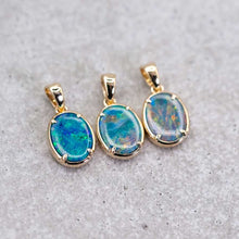 Load image into Gallery viewer, Minimal Style Oval Doublet Opal Pendant Necklace 14k Yellow Gold