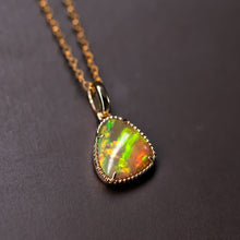 Load image into Gallery viewer, Minimal Triangle Shaped Ethiopian Opal Necklace 14k Yellow Gold