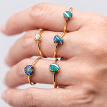 Load image into Gallery viewer, Pear Shaped Australian Black Opal Engagement Wedding Ring 18K Yellow Gold
