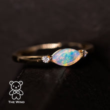 Load image into Gallery viewer, Minimalist Marquise Australian Solid Opal Diamond Engagement Ring 18K Yellow Gold.