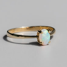 Load image into Gallery viewer, Minimalist Oval Shaped Australian Solid Opal Ring 14K Yellow Gold