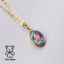 Load image into Gallery viewer, Geometric Oval Shaped Australian Doublet Opal Pendant 14k Yellow Gold