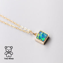Load image into Gallery viewer, Geometric Square Shaped Australian Doublet Opal Pendant 14k Yellow Gold