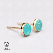 Load image into Gallery viewer, Minimalist Round Shaped Turquoise Stud Earrings 14K Yellow Gold