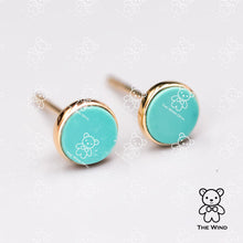 Load image into Gallery viewer, Minimalist Round Shaped Turquoise Stud Earrings 14K Yellow Gold