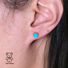 Load image into Gallery viewer, Minimalist Round Shaped Turquoise Stud Earrings 14K Yellow Gold
