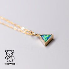 Load image into Gallery viewer, Geometric Triangle Shaped Australian Doublet Opal Pendant 14k Yellow Gold
