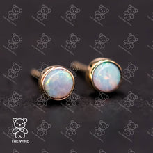 Load image into Gallery viewer, Minimalist Australian Solid Opal Round Stud Earrings 14K Yellow Gold