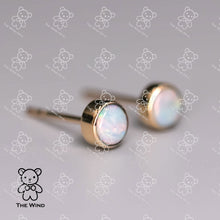 Load image into Gallery viewer, Minimalist Australian Solid Opal Round Stud Earrings 14K Yellow Gold