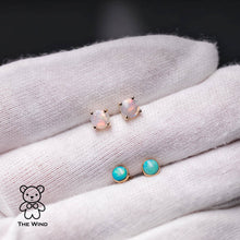 Load image into Gallery viewer, Minimalist Australian Solid Opal Round Stud Earrings 14K Yellow Gold