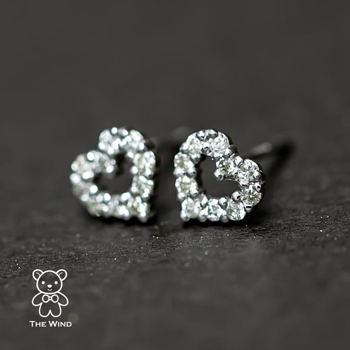 Sale! Minimalist Heart Shaped Diamond Stud Earrings in 18K White Gold