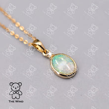 Load image into Gallery viewer, Minimalist Oval Australian Solid Opal &amp; Diamond Pendant Necklace 18k Yellow Gold