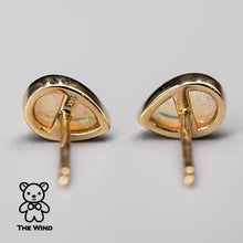 Load image into Gallery viewer, Minimalist Pear Shaped Australian Solid Opal Stud Earrings 14K Yellow Gold