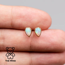Load image into Gallery viewer, Minimalist Pear Shaped Australian Solid Opal Stud Earrings 14K Yellow Gold