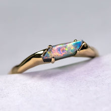 Load image into Gallery viewer, Minimalist Australian Black Opal Engagement Ring 14K Yellow Gold