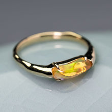 Load image into Gallery viewer, Minimalist Mexican Fire Opal Engagement Band 14K Yellow Gold