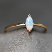 Load image into Gallery viewer, Minimalist Marquise Australian Opal Engagement Ring 14K Yellow Gold