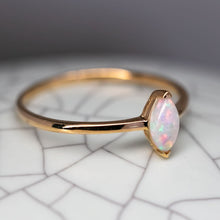 Load image into Gallery viewer, Minimalist Marquise Australian Opal Engagement Ring 14K Yellow Gold