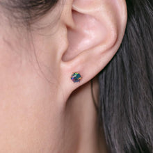 Load image into Gallery viewer, Round Shaped Minimalist Six Prong Triplet Opal Stud Earrings 18K Yellow Gold