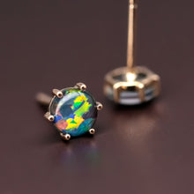 Load image into Gallery viewer, Round Shaped Minimalist Six Prong Triplet Opal Stud Earrings 18K Yellow Gold