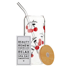 Load image into Gallery viewer, Mon Cheri Glass Tumbler with Bamboo Lid and Glass Straw | Travel Drinkware | 20oz