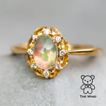 Load image into Gallery viewer, Moonlight Fire Opal Yellow Sapphire Diamond Engagement Ring 18K Yellow Gold
