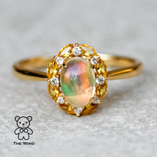 Load image into Gallery viewer, Moonlight Fire Opal Yellow Sapphire Diamond Engagement Ring 18K Yellow Gold