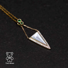 Load image into Gallery viewer, Elegant Triangle Mother of Pearl Diamond Tsavorite Pendant Necklace 18k Yellow Gold