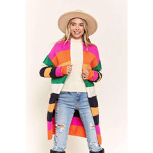 Load image into Gallery viewer, Multi Color Stripe Cardigan with Pockets | Open Front Long Knit Sweater [Sizes SM-L]