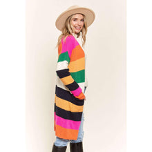 Load image into Gallery viewer, Multi Color Stripe Cardigan with Pockets | Open Front Long Knit Sweater [Sizes SM-L]