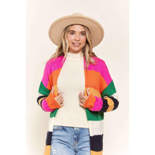 Load image into Gallery viewer, Multi Color Stripe Cardigan with Pockets | Open Front Long Knit Sweater [Sizes SM-L]