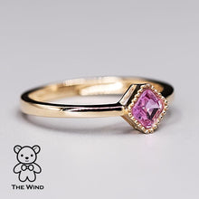 Load image into Gallery viewer, Minimalist Princess Cut Pink Sapphire Ring 14K Yellow Gold