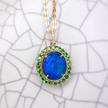Load image into Gallery viewer, N1 Black Opal Halo Tsavorite Diamond Necklace 18k Yellow Gold