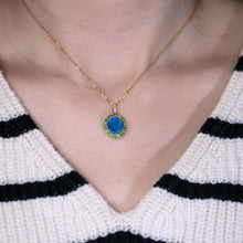 Load image into Gallery viewer, N1 Black Opal Halo Tsavorite Diamond Necklace 18k Yellow Gold