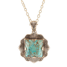 Load image into Gallery viewer, Blue Turquoise Square Golden Pendant Necklace
