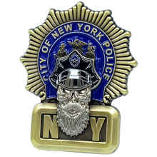 Load image into Gallery viewer, EL1-013 NYPD Detective Beard Gang Skull Challenge Coin Thin Blue Line Back the Blue New York City Police Department