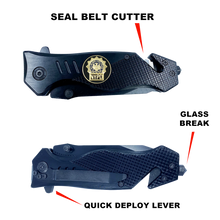 Load image into Gallery viewer, NYPD Detective Knife 3-in-1 Military Tactical Rescue tool knife with Seatbelt Cutter, Steel Serrated Blade, Glass Breaker