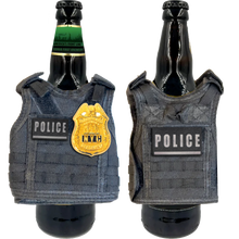 Load image into Gallery viewer, NYPD Sergeant New York City Police Sgt Tactical Beverage Bottle or Can Cooler Vest with removable patches perfect gift for Challenge Coin collectors