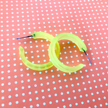 Load image into Gallery viewer, Neon Yellow Frosted Small Classic Hoop Earrings