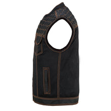 Load image into Gallery viewer, Night Tiger Men's Black Mesh Textile Vest with Orange Diamond Stitch