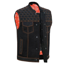Load image into Gallery viewer, Night Tiger Men's Black Mesh Textile Vest with Orange Diamond Stitch