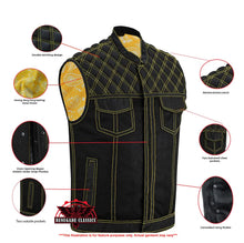 Load image into Gallery viewer, Nitro Rush Men's Black Mesh Textile Vest with Yellow Diamond Stitch
