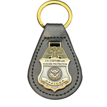 Load image into Gallery viewer, EL14-011 CBP Officer Mini Shield Field Operations OFO Field Ops challenge coin leather keychain
