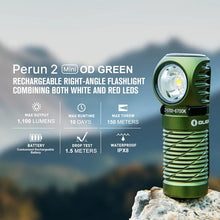 Load image into Gallery viewer, OLIGHT PERUN2MINIODGCW Perun 2 Mini LED Rechargeable Headlamp - OD Green CW(5700K~6700K)