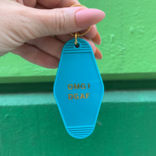 Load image into Gallery viewer, OMG I DGAF Motel Keychain in Aqua Blue
