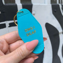 Load image into Gallery viewer, OMG I DGAF Motel Keychain in Aqua Blue