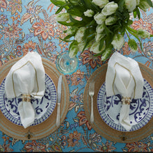 Load image into Gallery viewer, Gold trim linen dinner napkins, white, set of two